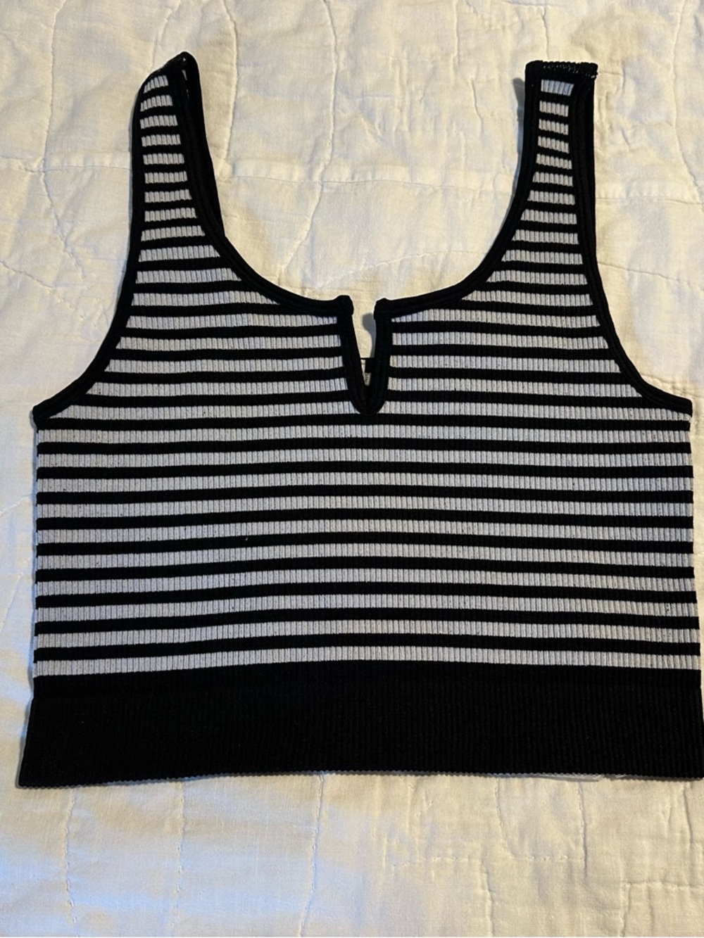 Zenana ribbed striped notch neck bralette or brami tank top.